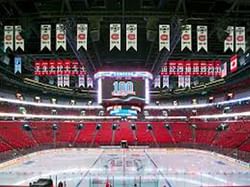 Interior of Bell Centre with digital screen near Hotel Zero1