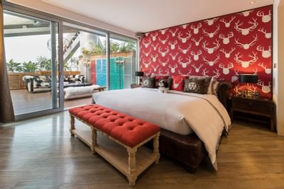 Interior of Swiss Chalet with a king bed at Hotel Eclat Beijing