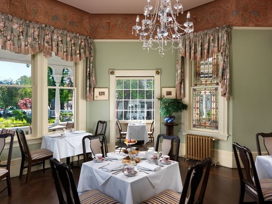 Dining area arranged for Afternoon Tea in Pendray Tea House at Pendray Inn & Tea House