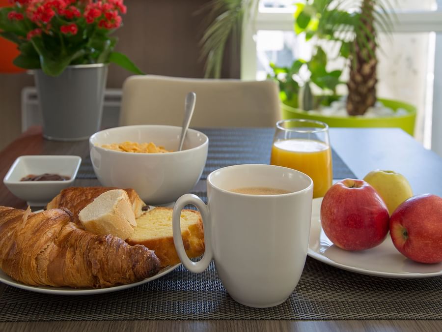 Closeup of breakfast served at Hotel Cholet Train Station