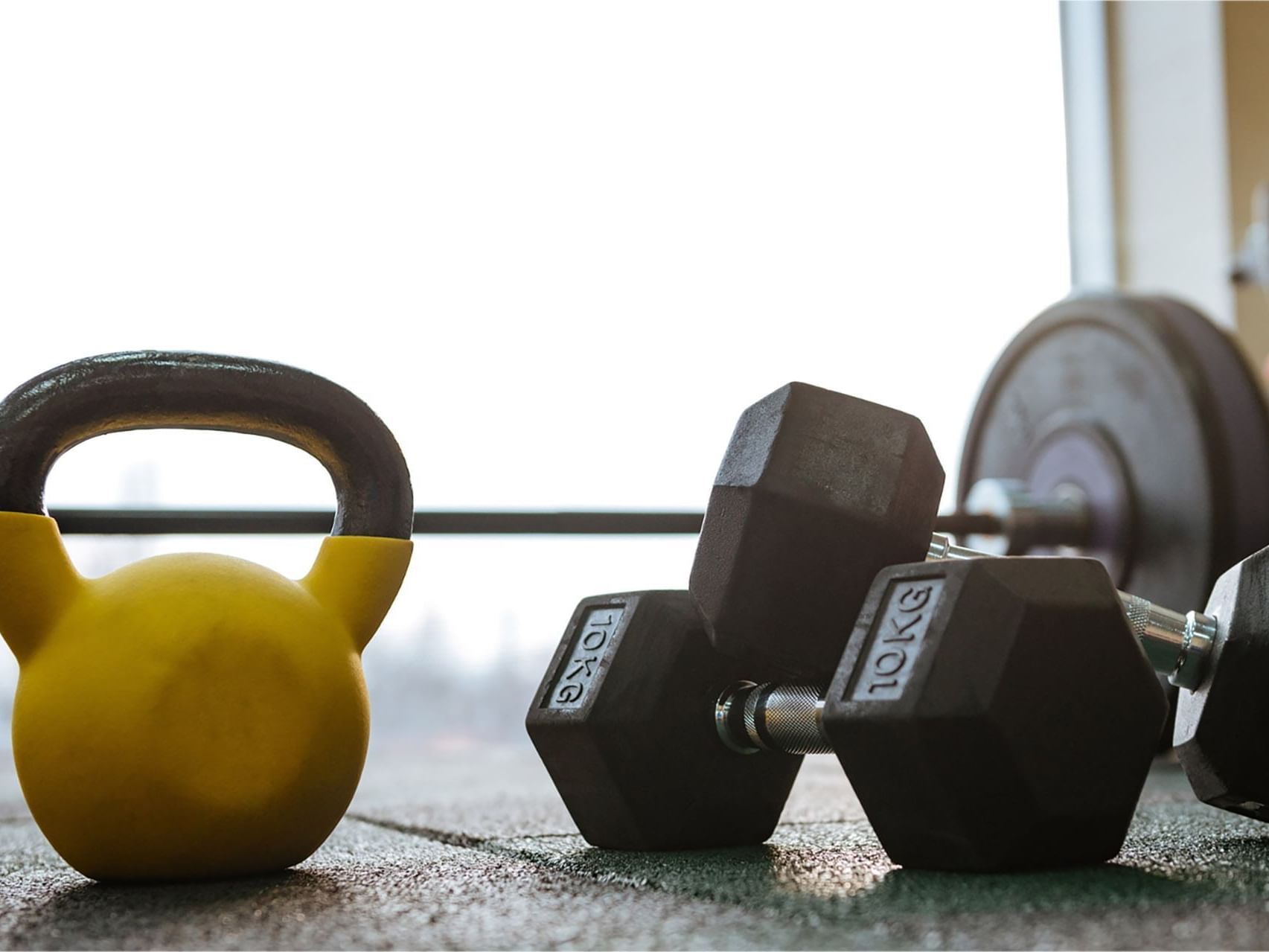 Closeup on Dumbells in gym at Precise Bad Reichenhall Bavaria