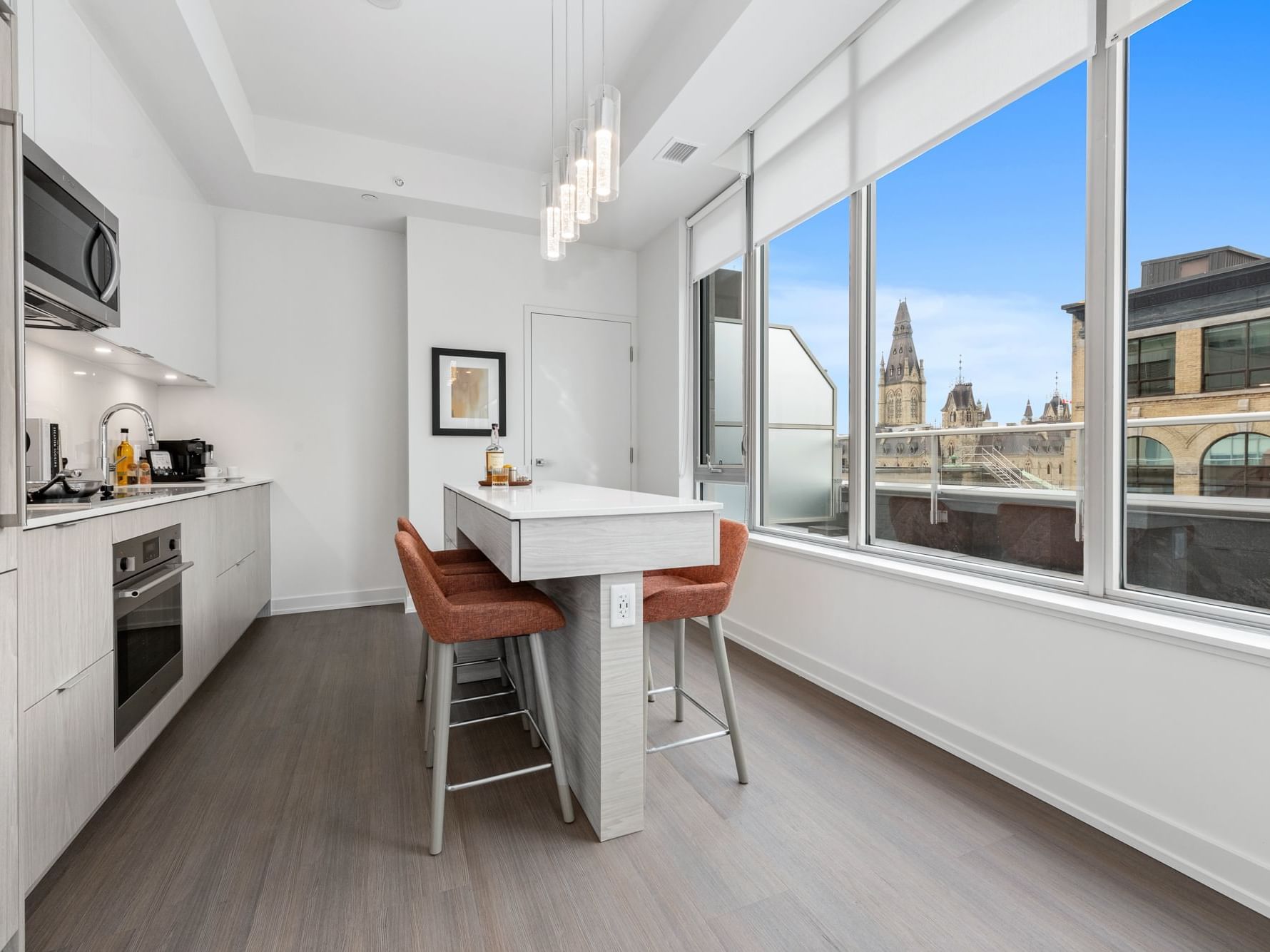 Kitchen area with city view in Panthouse at ReStays Ottawa