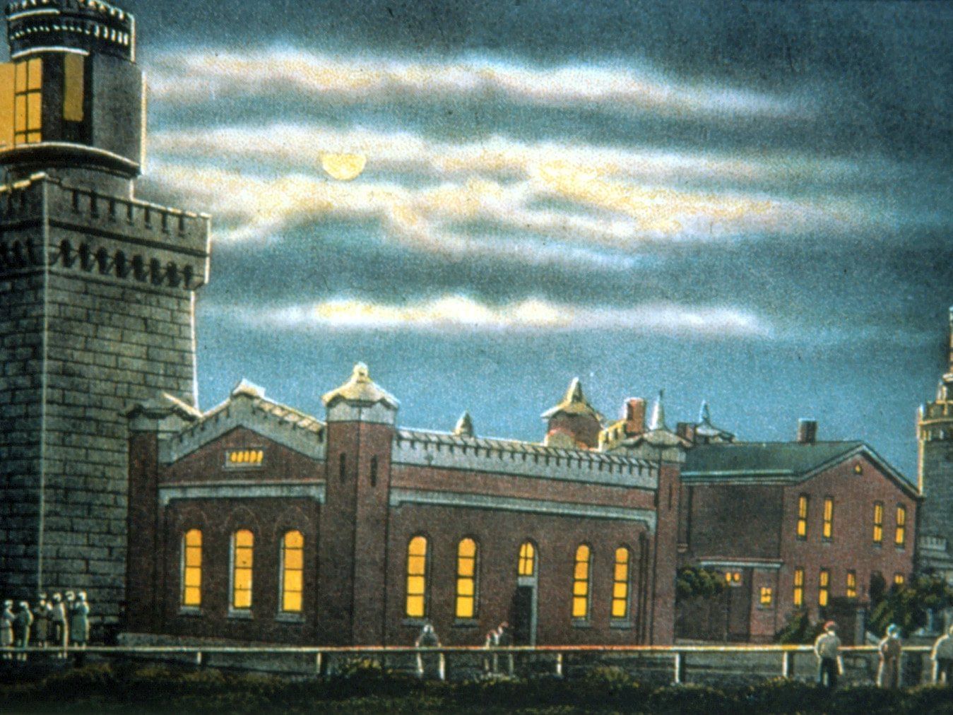 A painting of Twin Lights fort near the Ocean Place