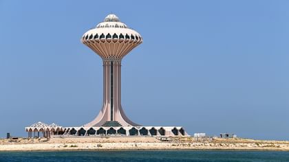  Al Khobar Water Tower with an ornate observation deck overlooking the blue sea near Warwick Al Khobar