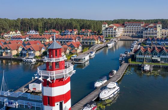 Aerial view of Precise Resort Rheinsberg by the lake