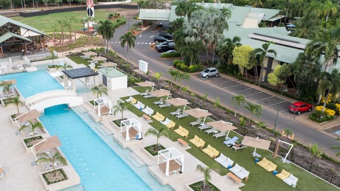 Aerial view of the swimming area at Novotel Darwin Airport Hotel
