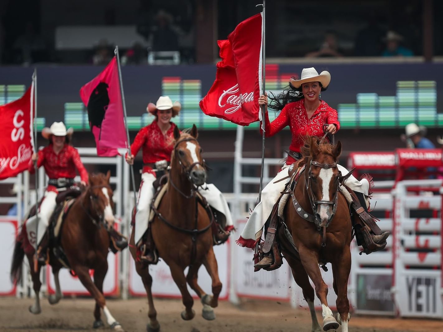 A horse racing moment of the Calgary Stampede near Applause Hotel Calgary