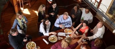Group of guests eating at restaurant