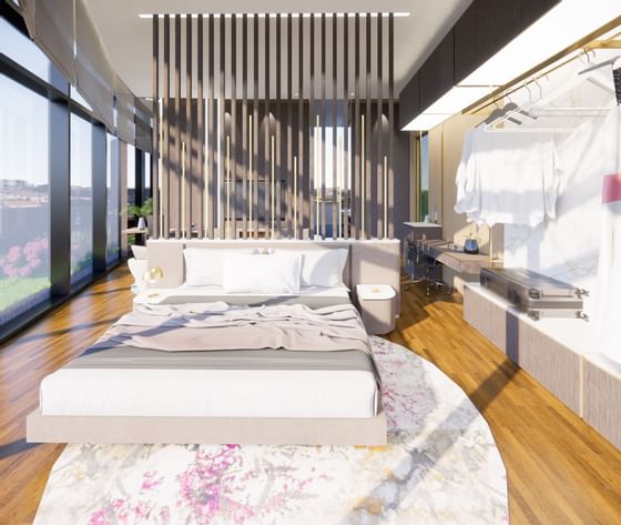 Bedroom with Glass Panel Windows at One Farrer Hotel Villa 3