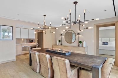 Modern dining area in Ambassador Suite at J House Greenwich, hotel in Greenwich CT for hedge fund and corporate stays