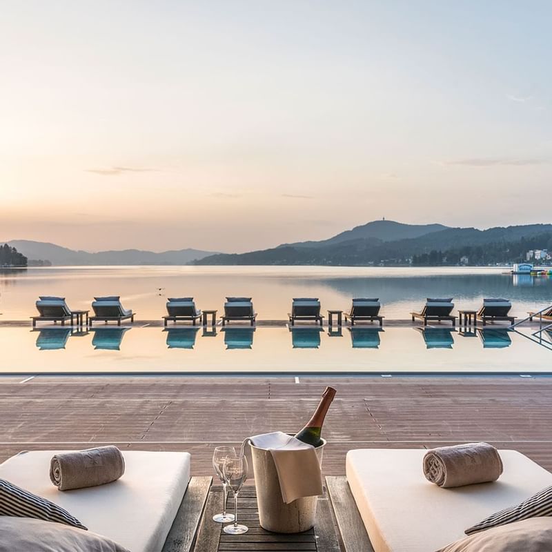 Pool loungers with champagne at Falkensteiner Hotels