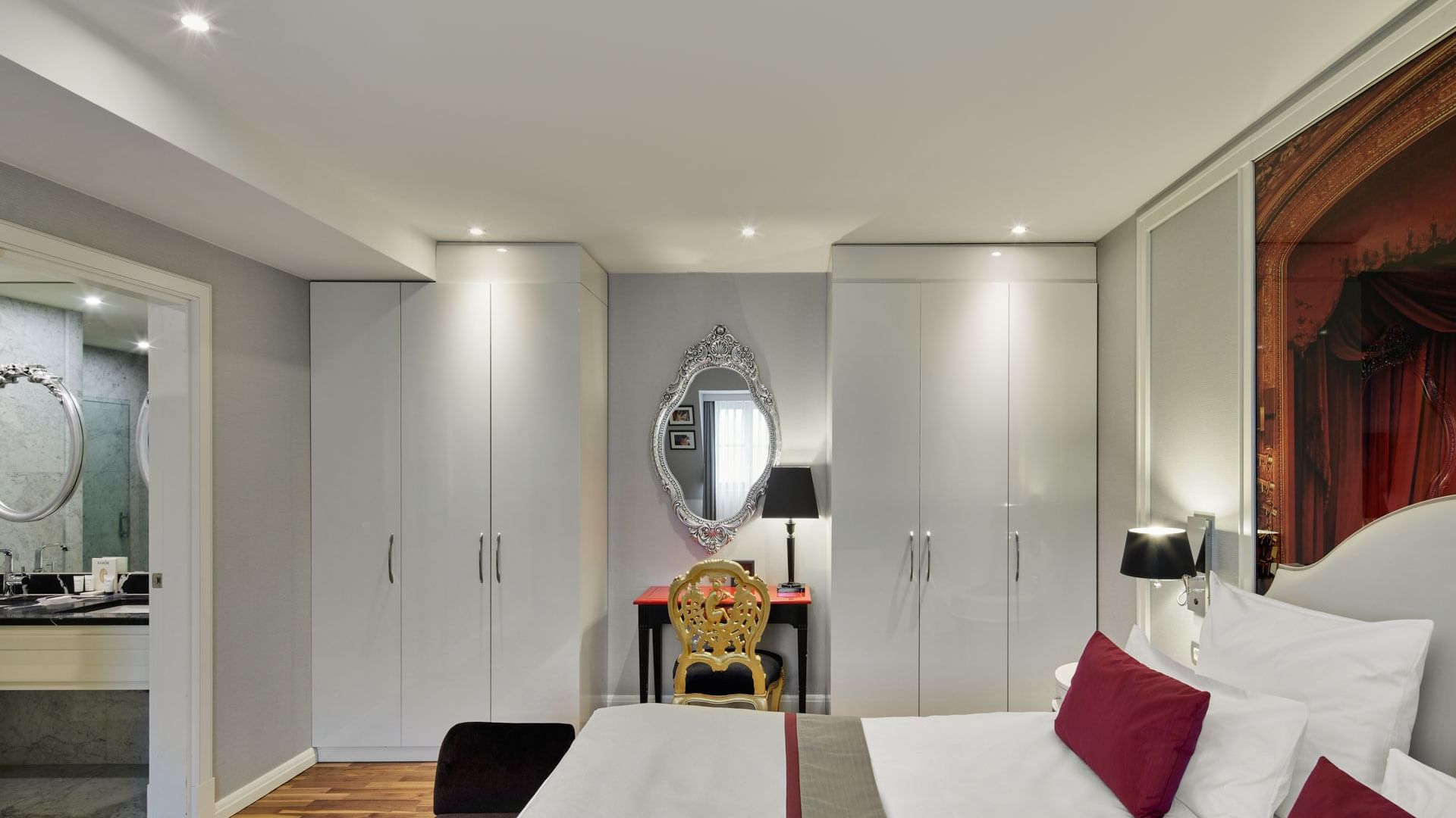 Side cupboards & dressing table by the bed in Sezen Aksu Suite at Titanic Gendarmenmarkt Berlin
