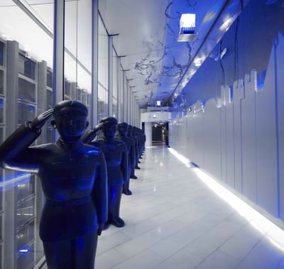 Portrait of statue saluting in walkway at Hotel Éclat Beijing
