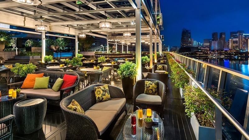The outdoor dining area of Lantern at Fullerton Bay Singapore