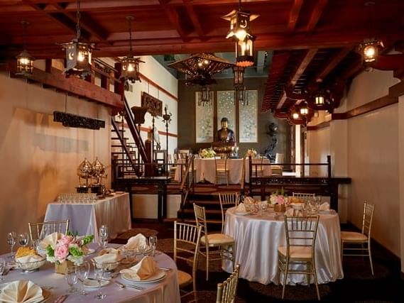 Ho-O-Kan venue with decorated tables at Mission Inn Riverside