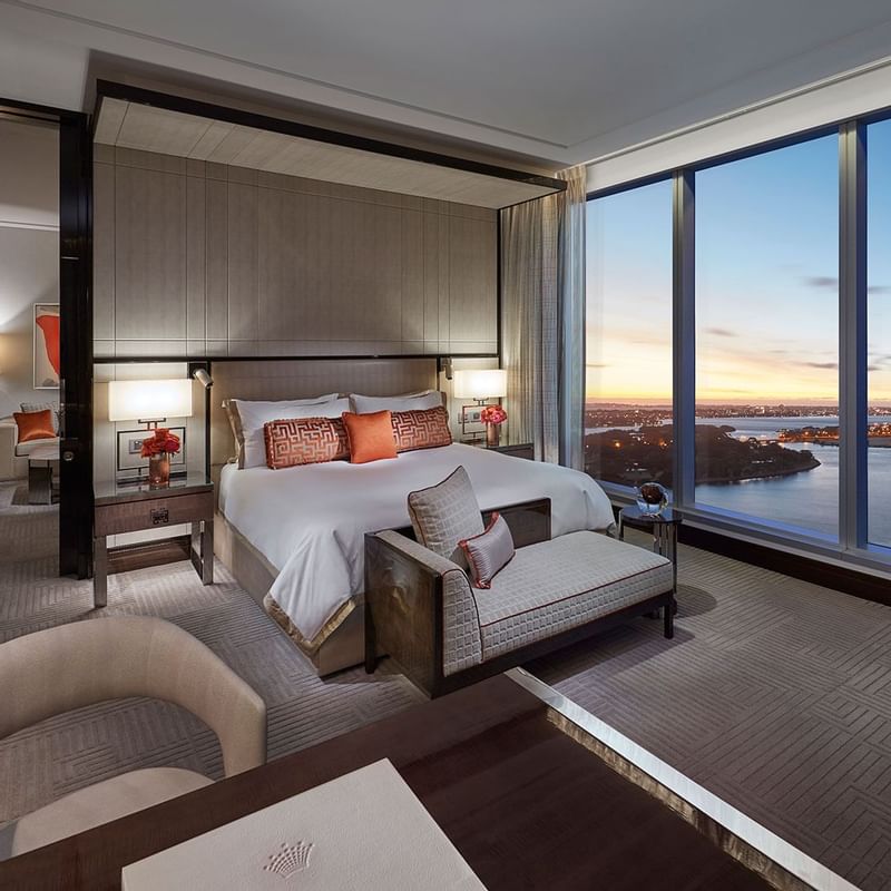 Bed & furniture in Deluxe Villa Bedroom at Crown Towers Perth