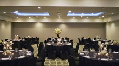 Banquet table set-up in Harborside Ballroom at Harborside Hotel