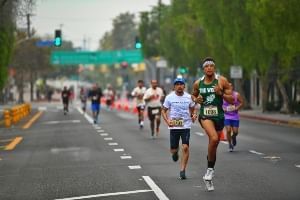 People running a 5k charity for the holiday season in Orlando, Florida.