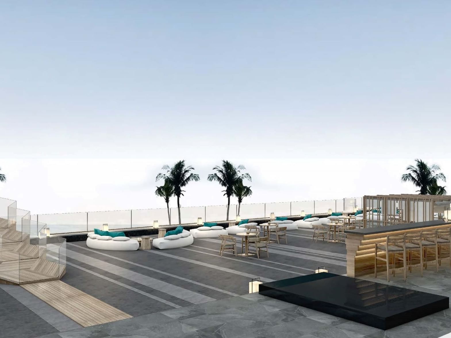 Cozy seating arranged in Rooftop restaurant set-up & beach bar at Eastin Resort Rayong