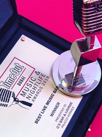 Close-up of Best Live Music Bar award of Palazzo Versace Dubai