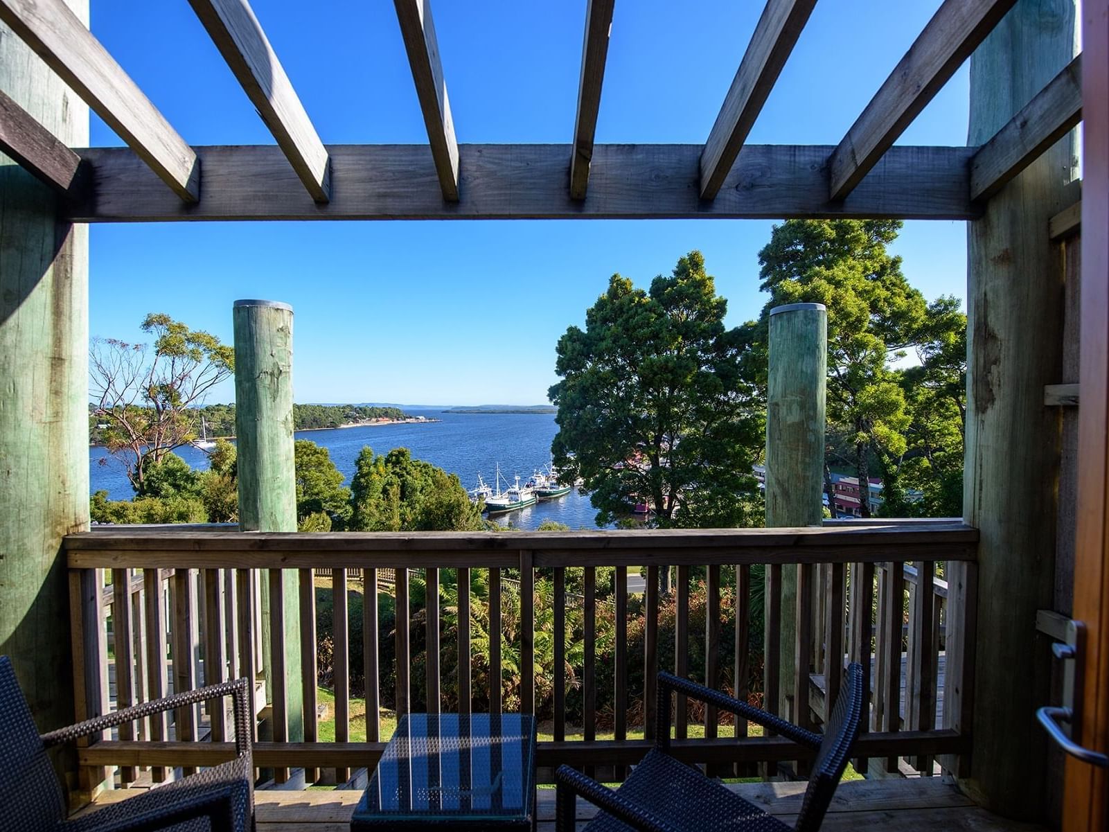 Balcony in Hilltop Harbor View Room at Strahan Village