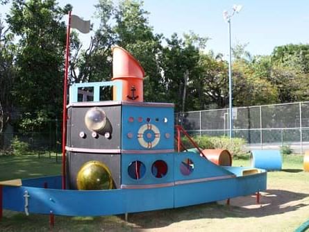 Folkestone Marine Park with submarine-shaped slides and portholes near All Seasons Resort Europa