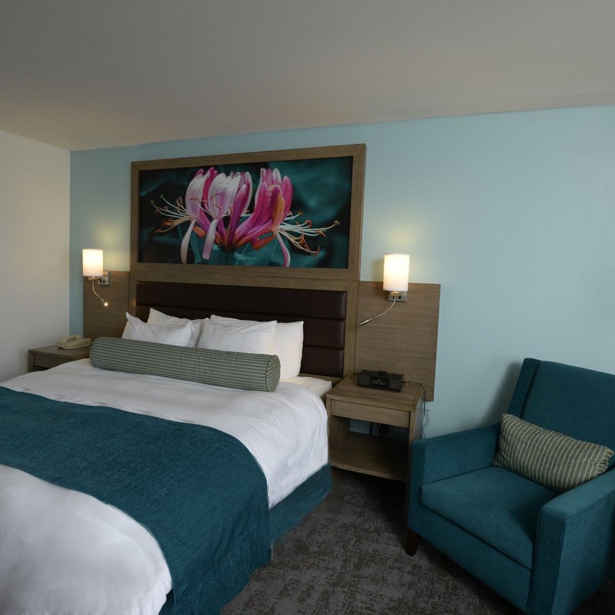 Interior of King room with a Balcony at Rod N Reel Resort 
