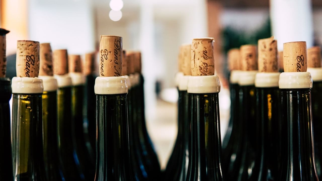 Corks in champagne bottles