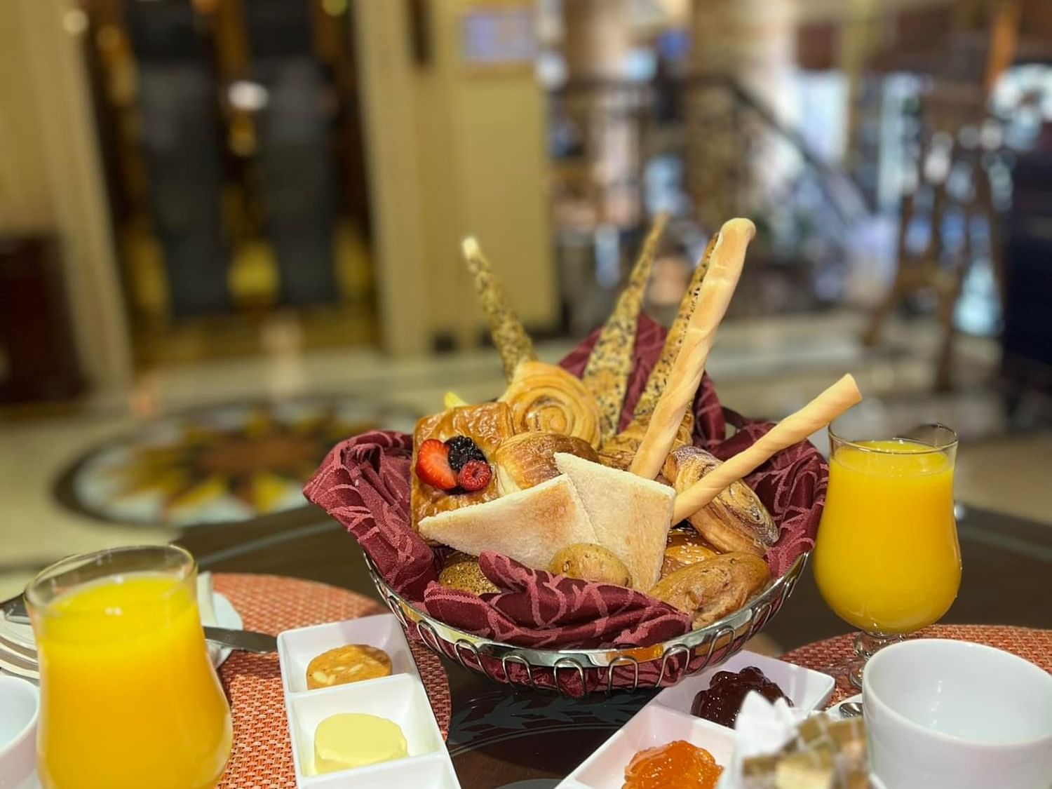 Morning Bakery Basket with juice served at City Seasons Hotels