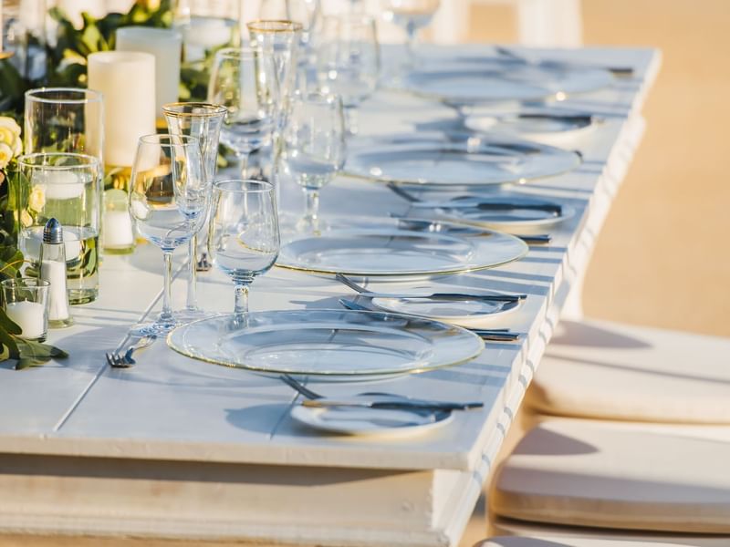 Close-up of culinary arranged on a decorated table in a wedding at Live Aqua Resorts and Residence Club