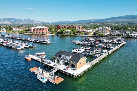 Aerial view of dock near Manteo Resort Waterfront