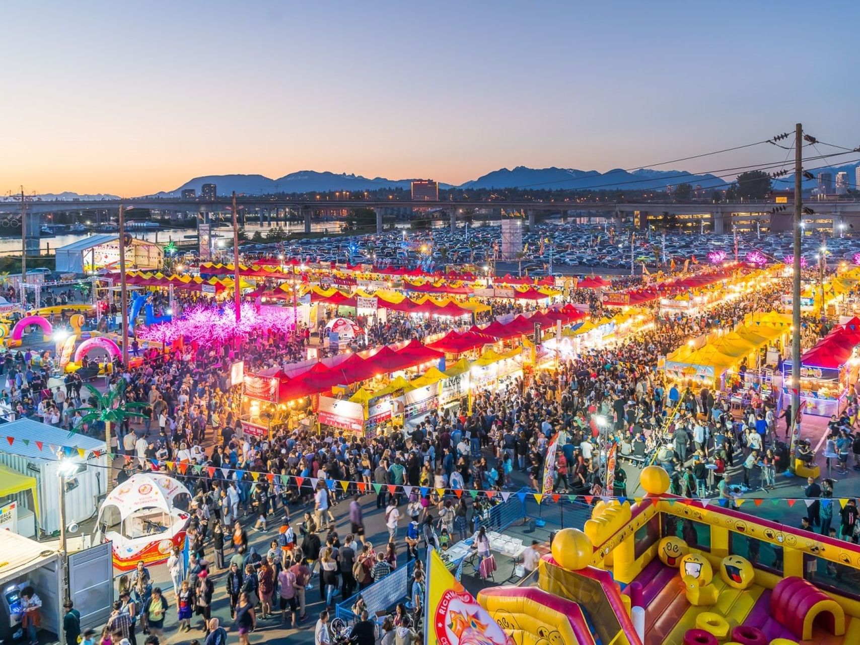 Aerial view of crowded Richmond Night Market near Abercorn Inn