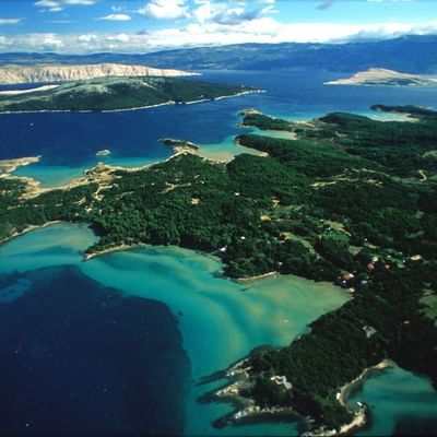 The splendid aerial view of Soline Bay, Falkensteiner Hotels