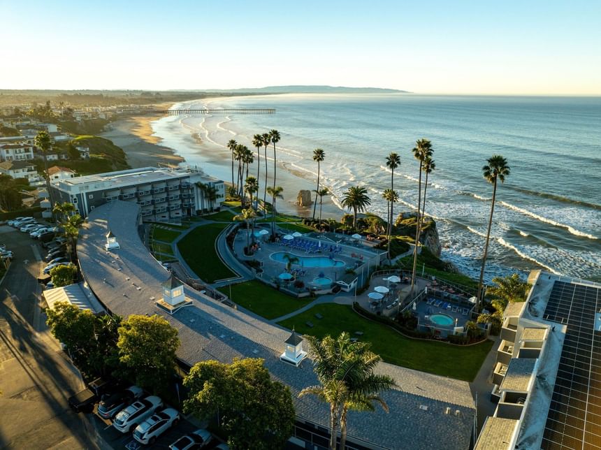 Aerial view of SeaCrest OceanFront Hotel and Pacific Ocean