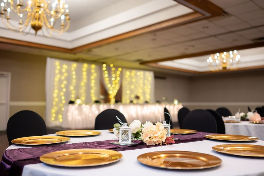 Wedding reception and banquet tables at Rodd Grand Yarmouth, one of the best hotels in Yarmouth, Nova Scotia for celebrations