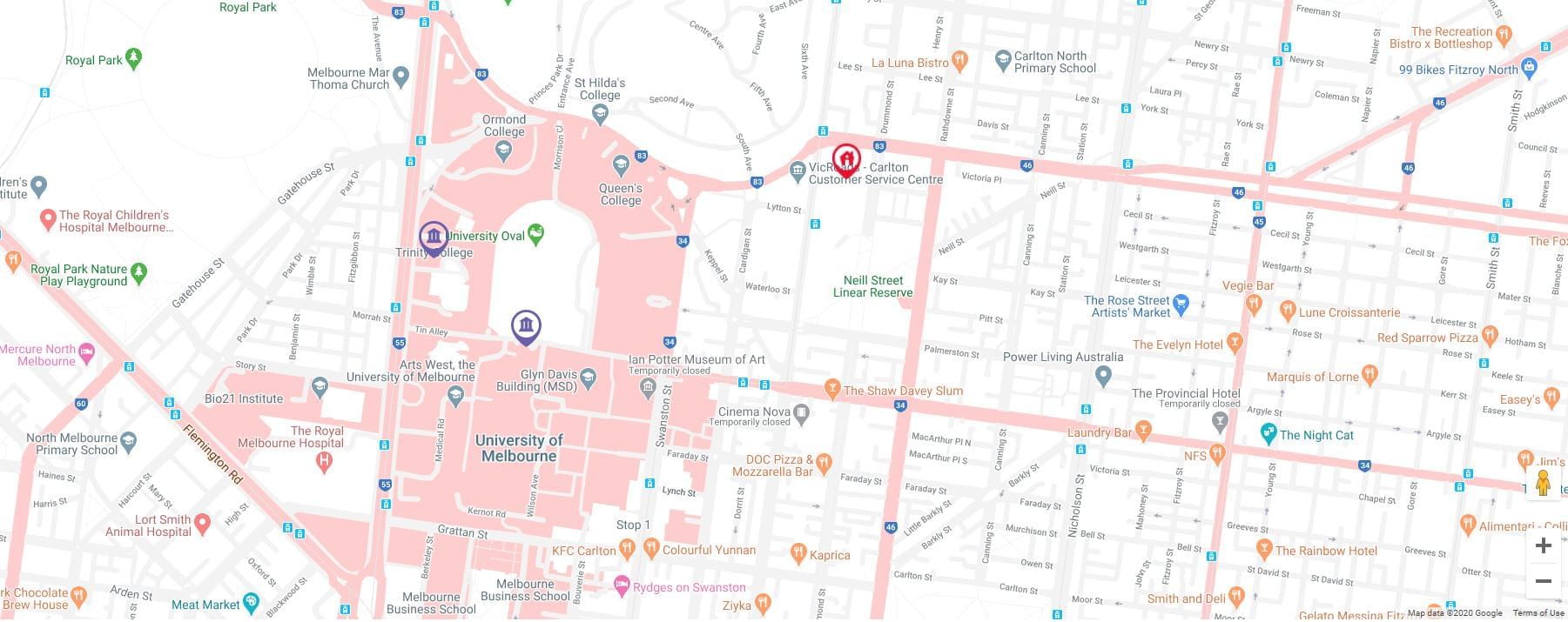 Student Living - 590 Lygon Map