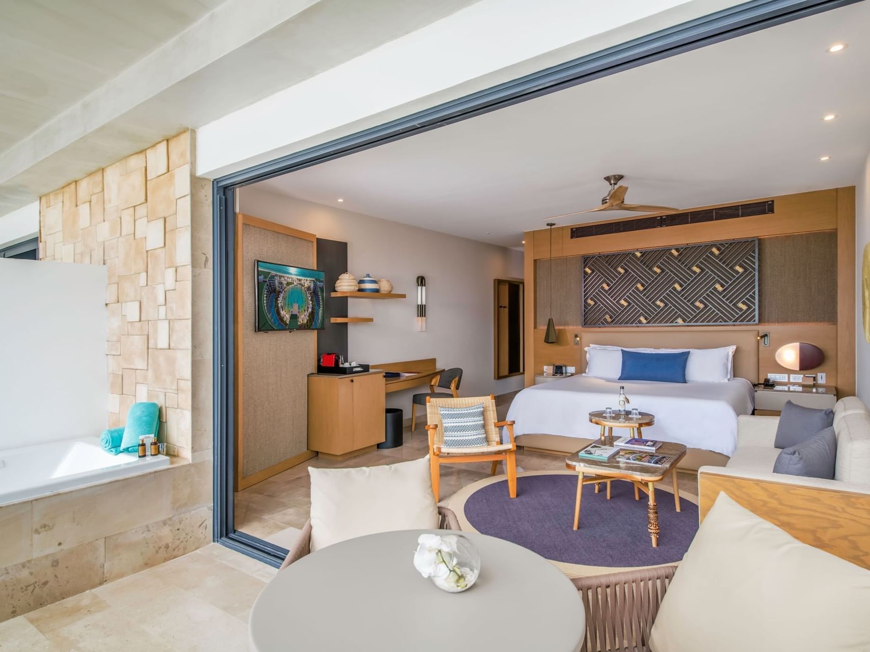 Patio by the bed in a Serenity Club Suite at Haven Riviera Cancun
