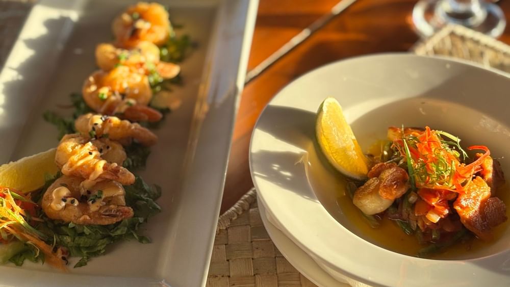 Seafood dishes at Wicked Walu restaurant in Korolevu at Warwick Fiji Resort and Spa.
