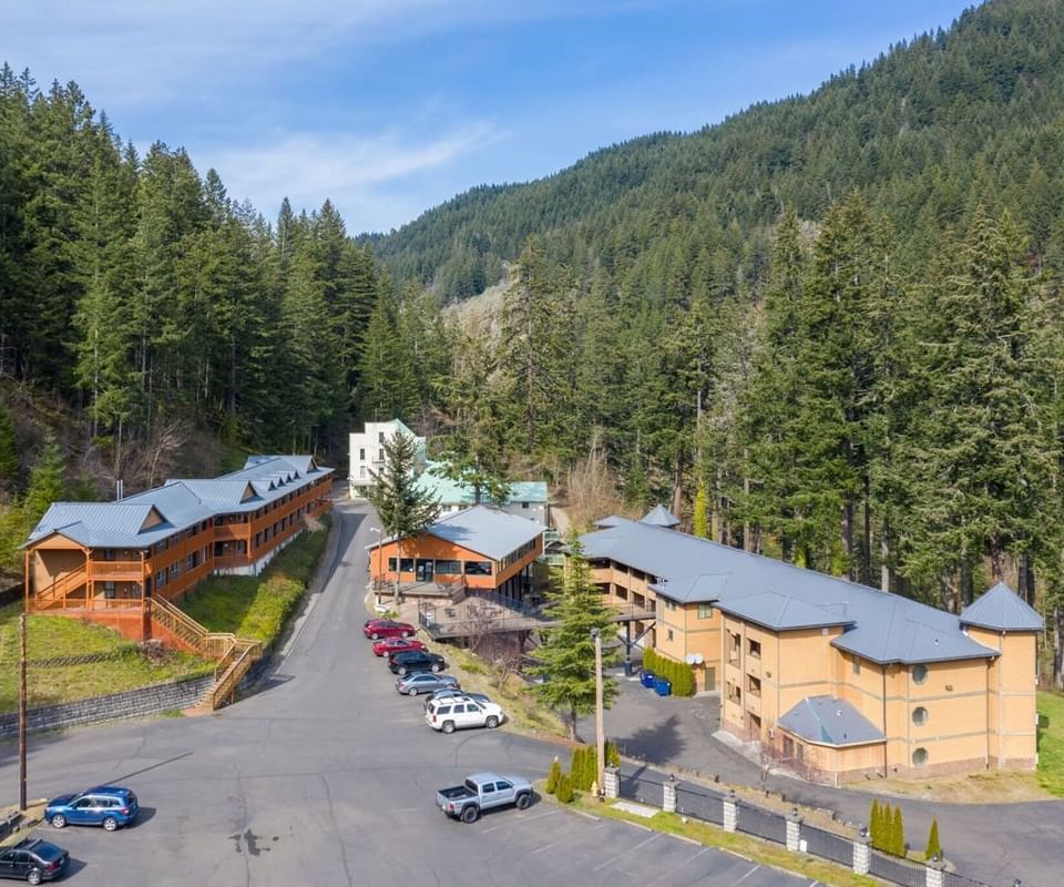 Carson Hot Springs Resort surrounded by towering mountains