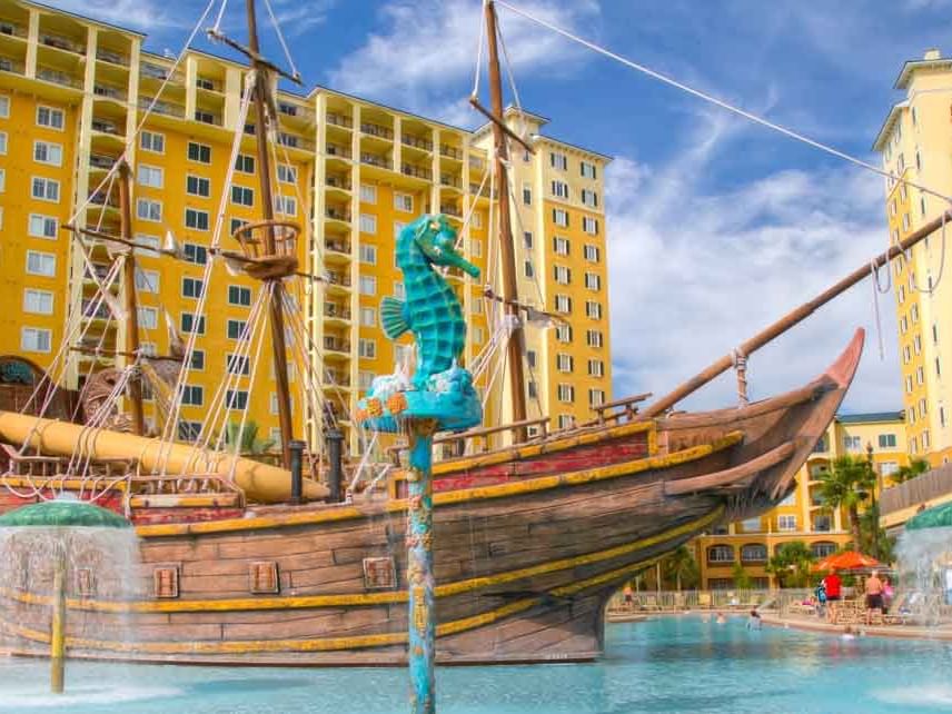 Pirate-theme statues by the pool at Lake Buena Vista Resort Village & Spa
