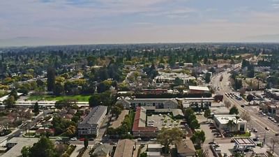 A distant view of the city streets near The Nest Palo Alto