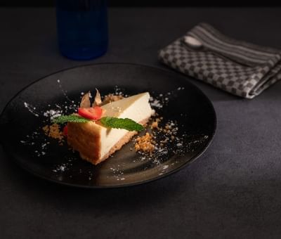 Close-up of a Cheesecake served at Amsterdam Manor Resort