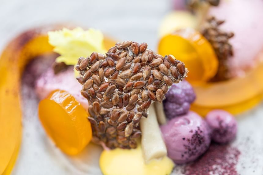 Close-up of a healthy dish with Flax seeds served at Liebes Rot