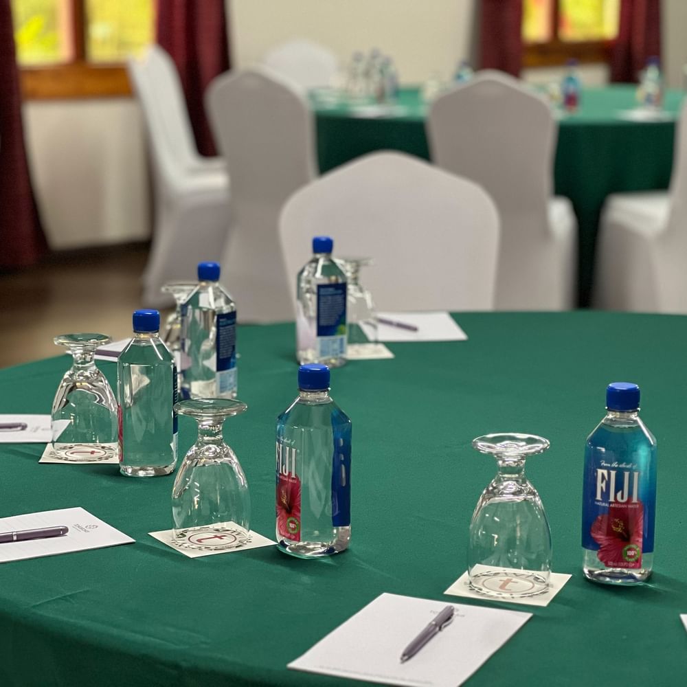 Conference Room 2 at Tokatoka Resort, Nadi, Fiji International Airport with arranged tables and chairs.