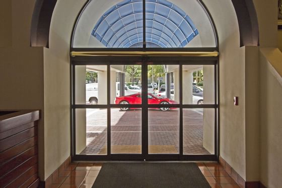 Hotel entrance view from inside of Miami Lakes Hotel