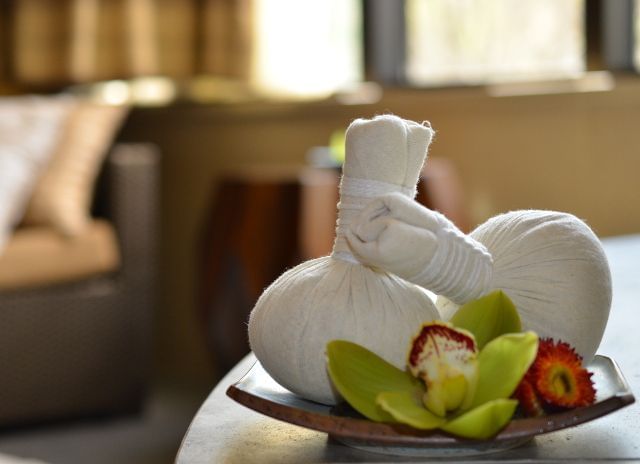 Close-up of white towels on the table at The Umstead Hotel and Spa