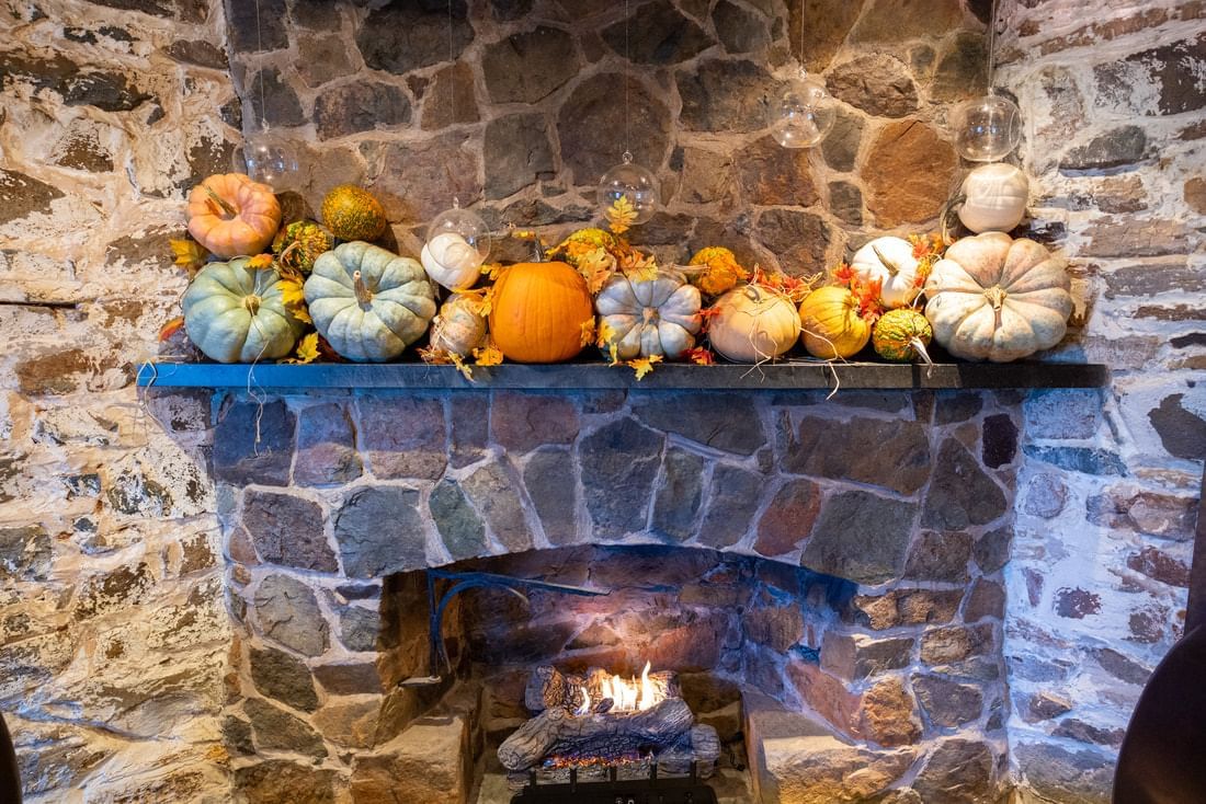 Close-up of a brick fire place the Inn at Willow Grove