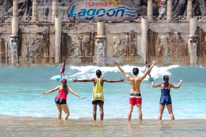 Friends posing at the waterpark near Sunway Resort