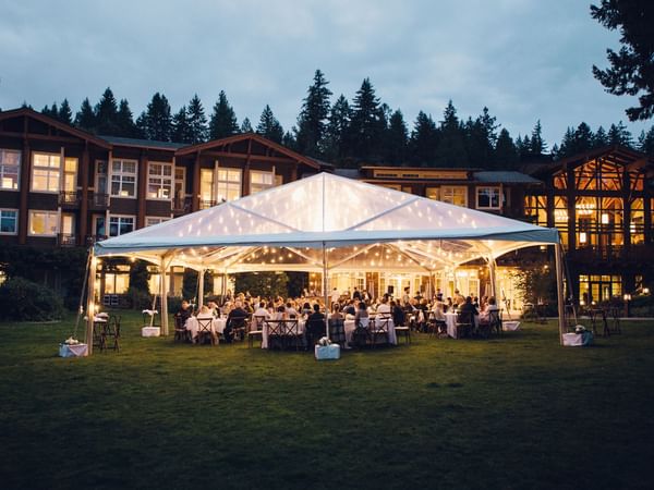 Outdoor wedding reception at Alderbrook Resort & Spa