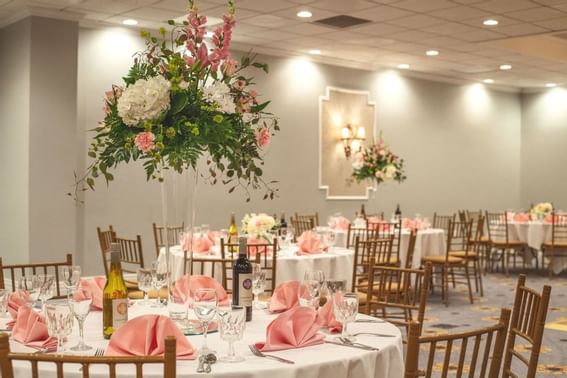 Banquet table setup for dining at MCM Elegante Beaumont